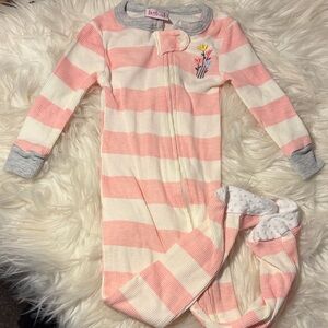 Burt's Bees Baby Pink and Cream Striped Footie